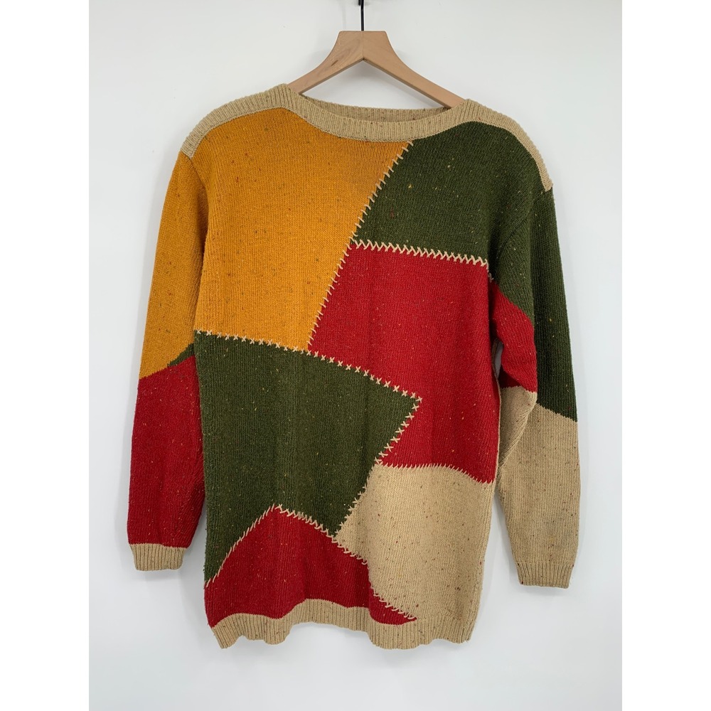 Vintage Lizwear Sweater Womens Large Patchwork Colorblock Knit 90s Boho